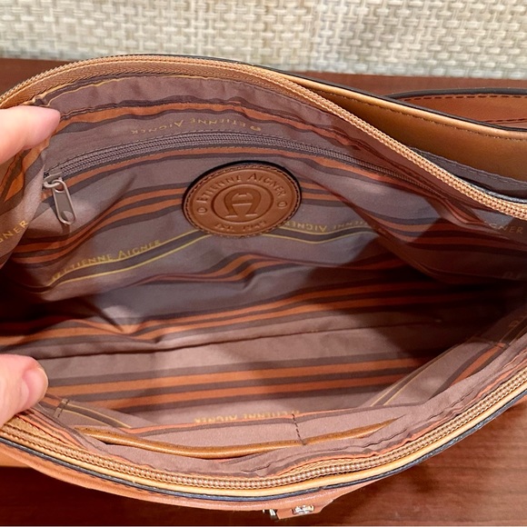VTG 2000 Etienne Aigner Velden Core  Cognac Leather Compartment Shoulder Bag - Picture 9 of 15